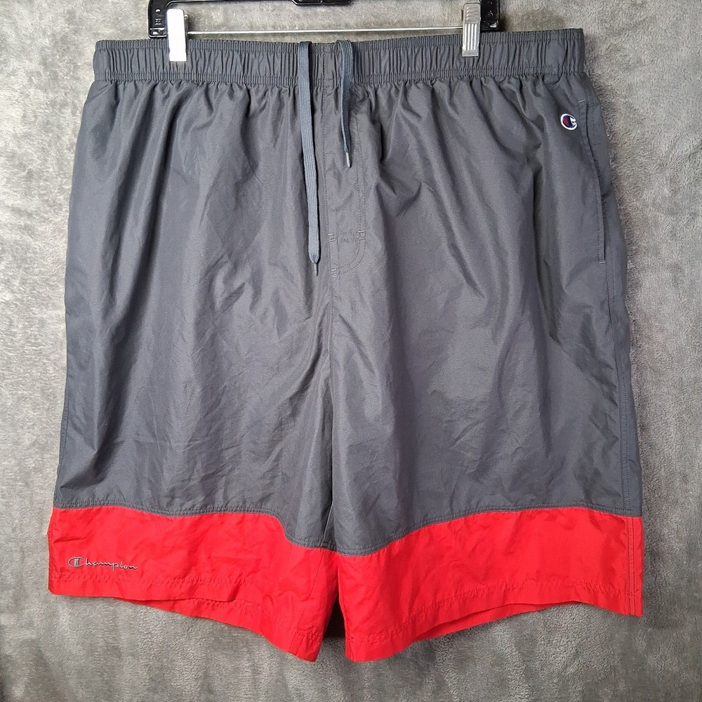 Champion Swimwear Style Shorts Men Size 3XL Gray Red Lined Elastic Waist Pockets